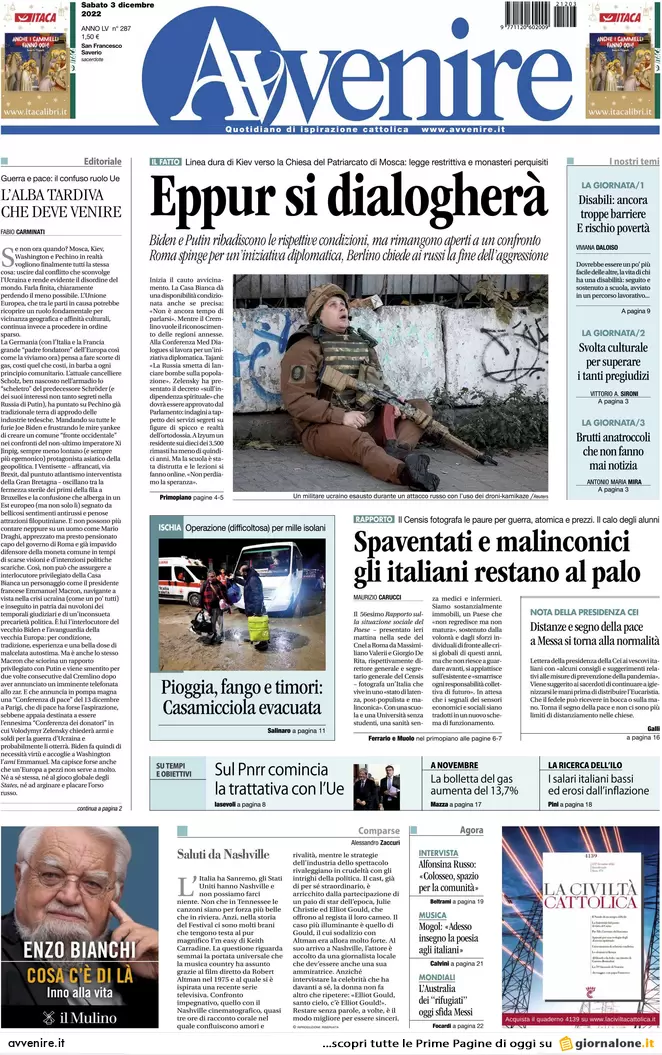 Prime pagine giornali 3 dicembre 2022. Allarme evasione e stangata sul gas Prime pagine giornali 3 dicembre 2022. Allarme evasione e stangata sul gas