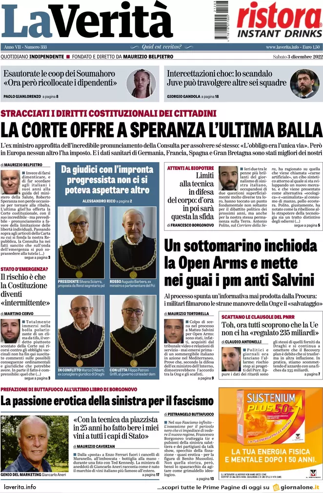 Prime pagine giornali 3 dicembre 2022. Allarme evasione e stangata sul gas Prime pagine giornali 3 dicembre 2022. Allarme evasione e stangata sul gas