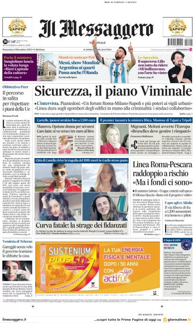 Prime pagine giornali 4 dicembre 2022. Nuovo Pnrr e il piano sulla sicurezza