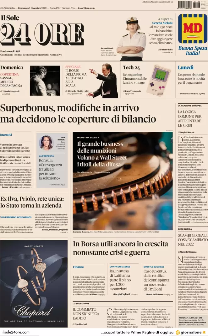 Prime pagine giornali economici 4 dicembre. Superbonus, modifiche in arrivo