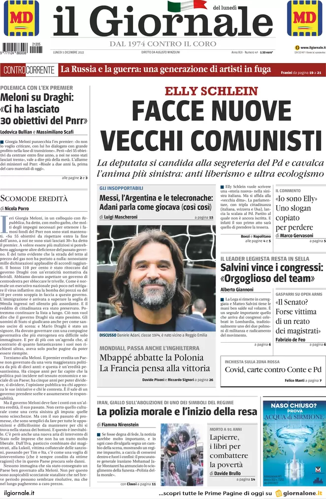 Prime pagine giornali 5 dicembre 2022. La destra vuole rimettere le Province
