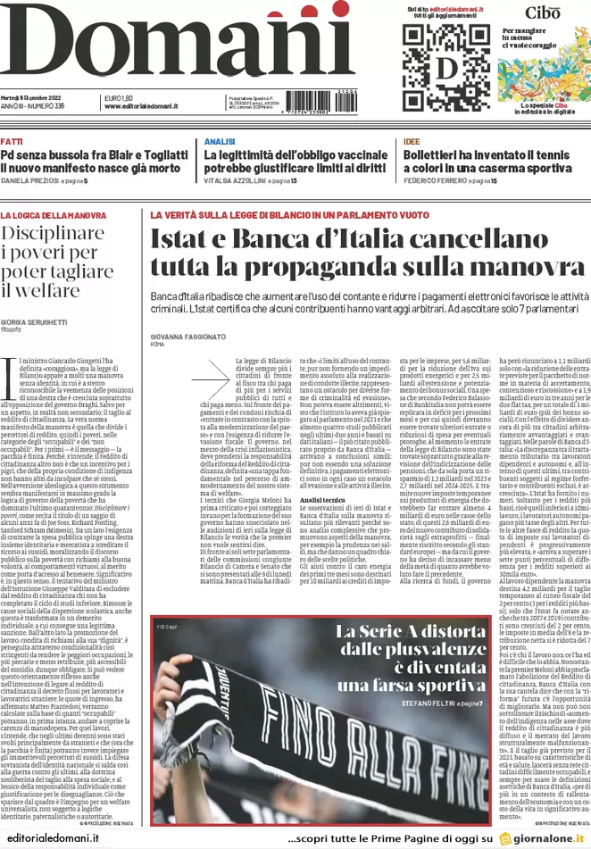 Prime pagine giornali 6 dicembre 2022. Manovra, il gelo di Bankitalia sul Pos Prime pagine giornali 6 dicembre 2022. Manovra, il gelo di Bankitalia sul Pos