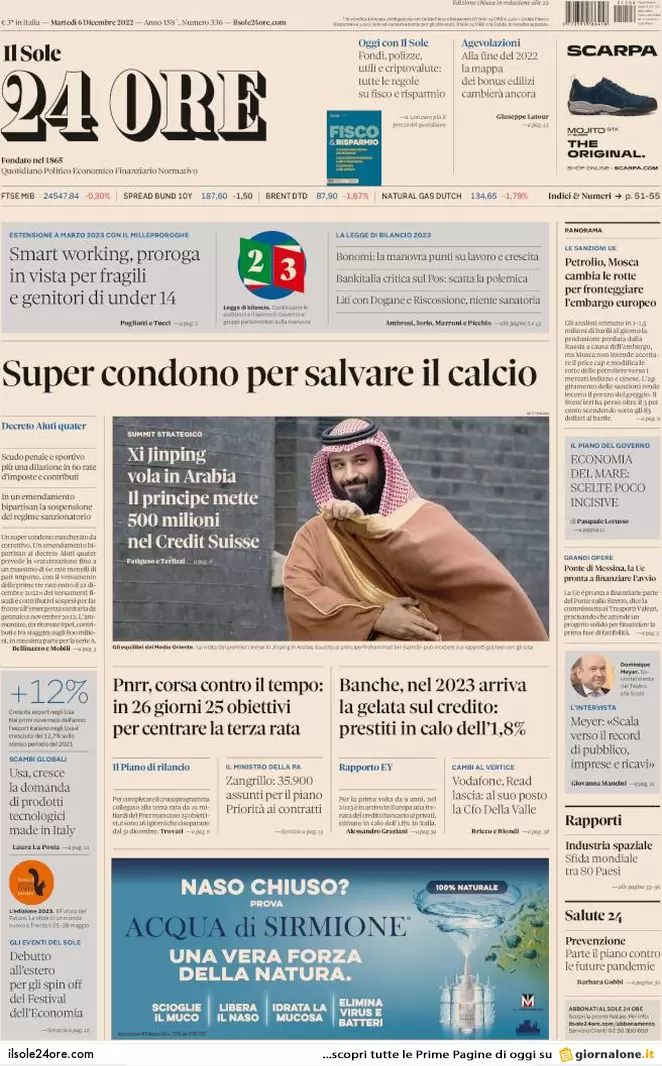 Prime pagine giornali economici 6 dicembre. Banche, prestiti in calo dell’1,8% Prime pagine giornali economici 6 dicembre. Banche, prestiti in calo dell’1,8%