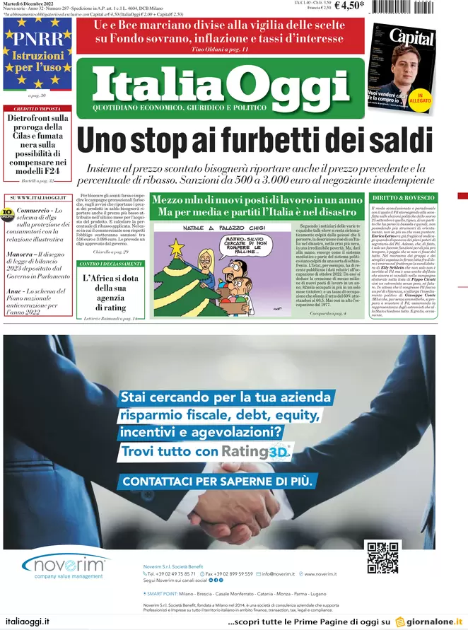 Prime pagine giornali economici 6 dicembre. Banche, prestiti in calo dell’1,8% Prime pagine giornali economici 6 dicembre. Banche, prestiti in calo dell’1,8%