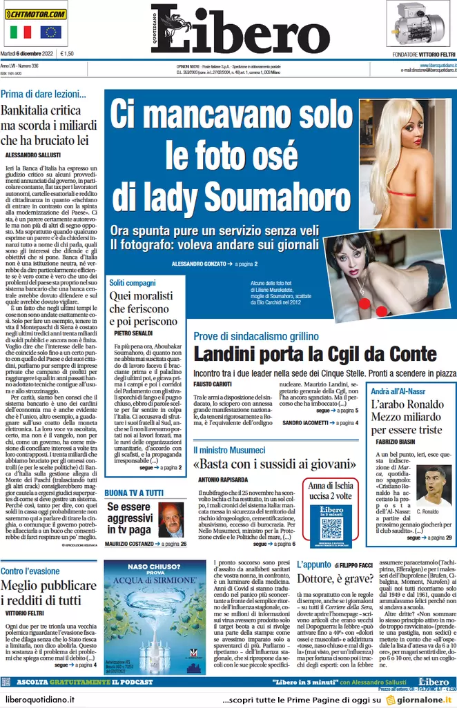 Prime pagine giornali 6 dicembre 2022. Manovra, il gelo di Bankitalia sul Pos Prime pagine giornali 6 dicembre 2022. Manovra, il gelo di Bankitalia sul Pos
