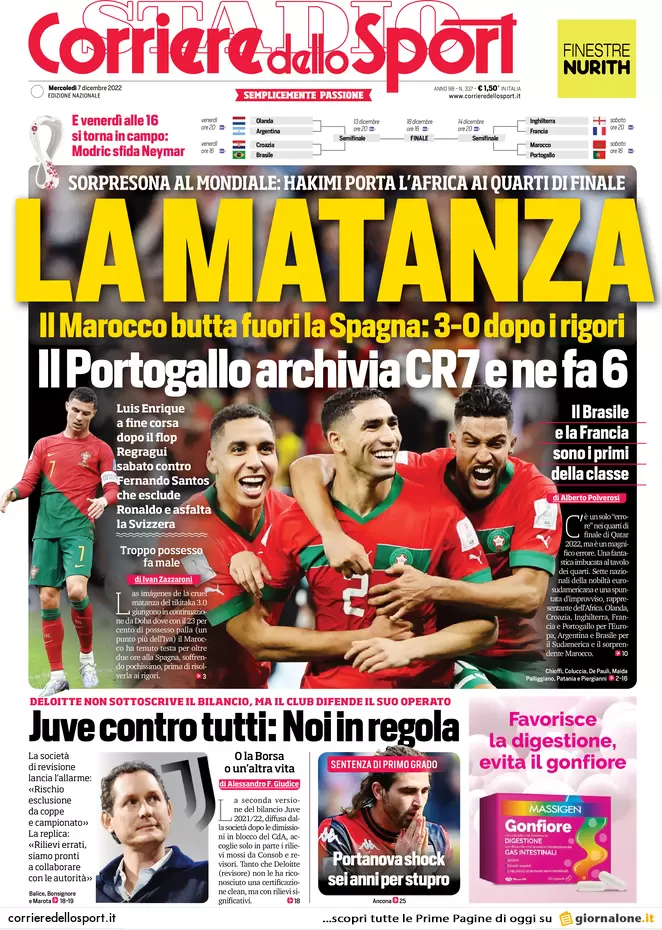 Prime pagine giornali 7 dicembre 2022. Giustizia, Nordio stoppa le toghe rosse
