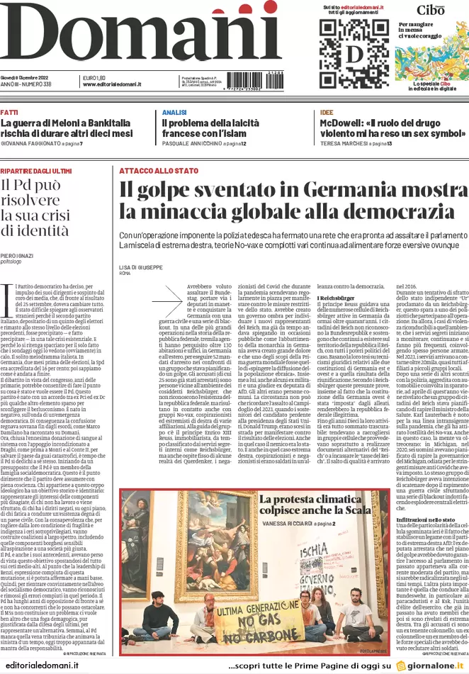 Prime pagine giornali 8 dicembre 2022. Pnrr, il patto con l’Ue sulle modifiche Prime pagine giornali 8 dicembre 2022. Pnrr, il patto con l’Ue sulle modifiche