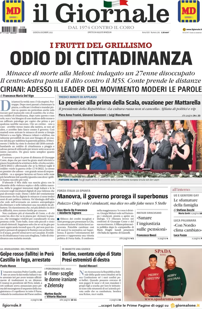Prime pagine giornali 8 dicembre 2022. Pnrr, il patto con l’Ue sulle modifiche Prime pagine giornali 8 dicembre 2022. Pnrr, il patto con l’Ue sulle modifiche