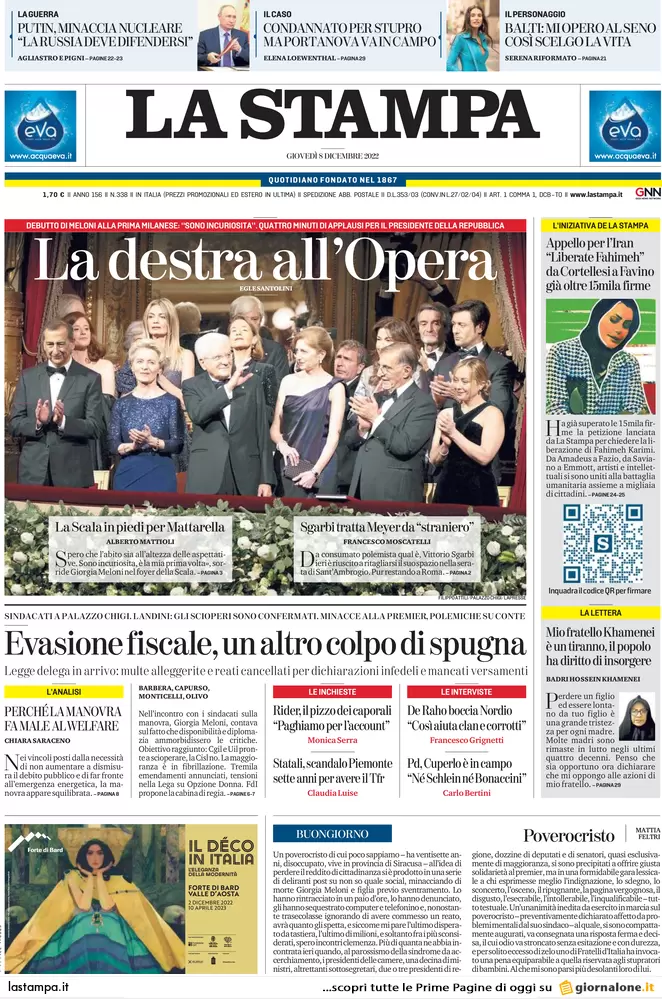 Prime pagine giornali 8 dicembre 2022. Pnrr, il patto con l’Ue sulle modifiche Prime pagine giornali 8 dicembre 2022. Pnrr, il patto con l’Ue sulle modifiche