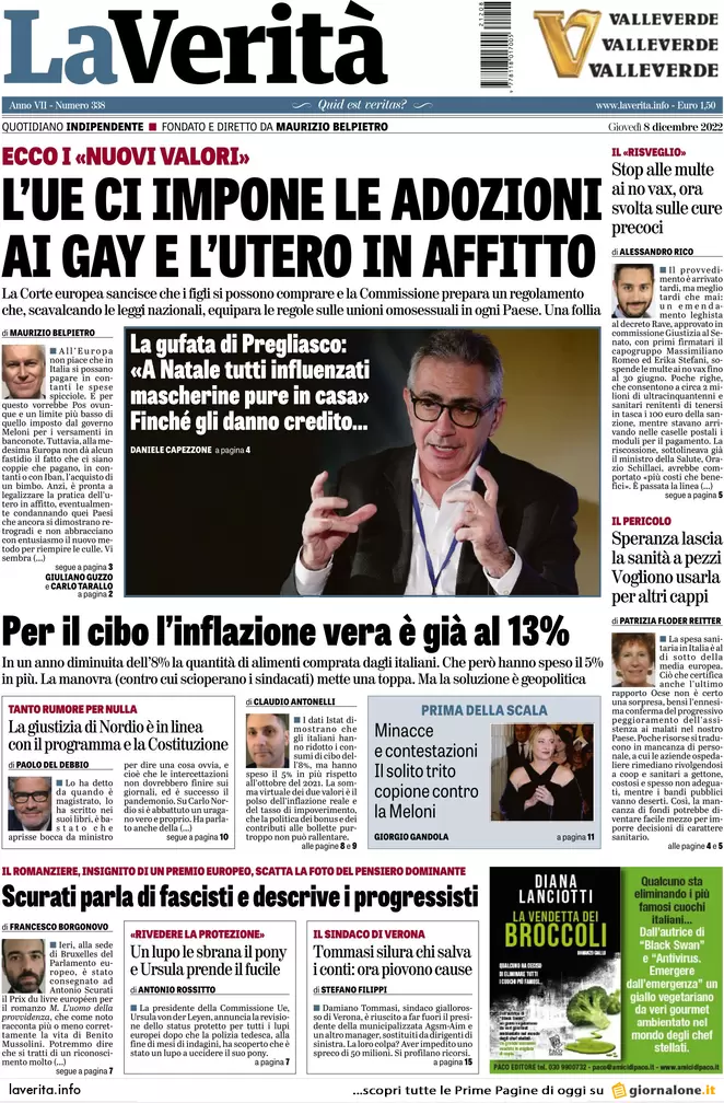 Prime pagine giornali 8 dicembre 2022. Pnrr, il patto con l’Ue sulle modifiche Prime pagine giornali 8 dicembre 2022. Pnrr, il patto con l’Ue sulle modifiche