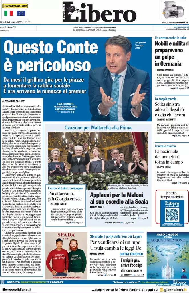 Prime pagine giornali 8 dicembre 2022. Pnrr, il patto con l’Ue sulle modifiche Prime pagine giornali 8 dicembre 2022. Pnrr, il patto con l’Ue sulle modifiche
