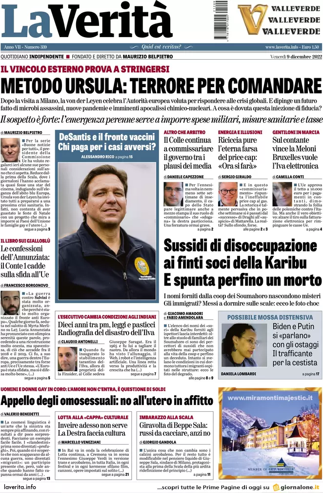 Prime pagine giornali 9 dicembre 2022. Migranti, alta tensione Italia-Francia