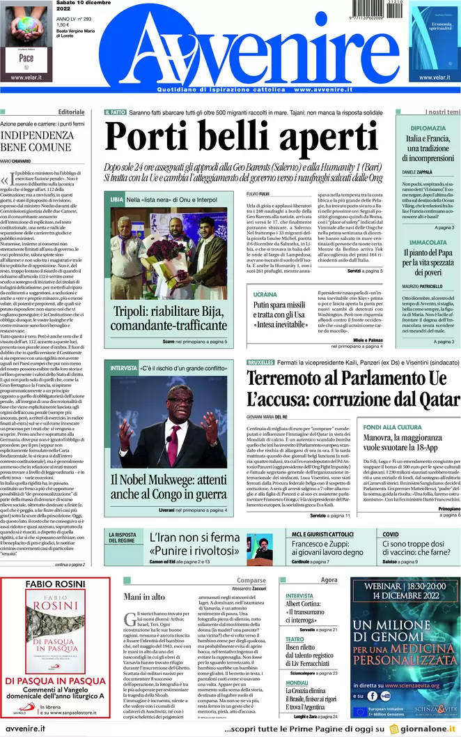 Prime pagine giornali 10 dicembre 2022. Lobby pro Qatar e manovra caos