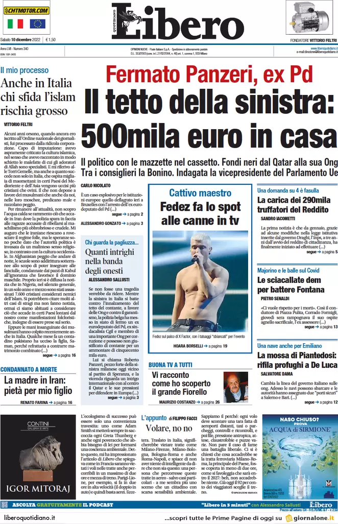 Prime pagine giornali 10 dicembre 2022. Lobby pro Qatar e manovra caos