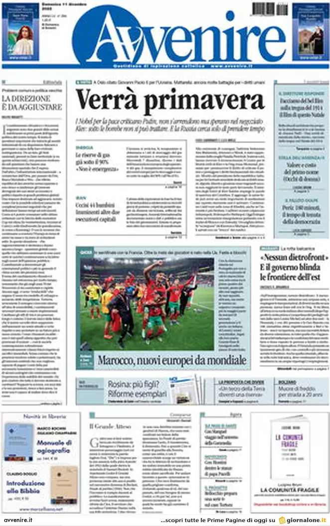 Prime pagine giornali 11 dicembre 2022. Tangenti Qatar, a pezzi la sinistra Ue