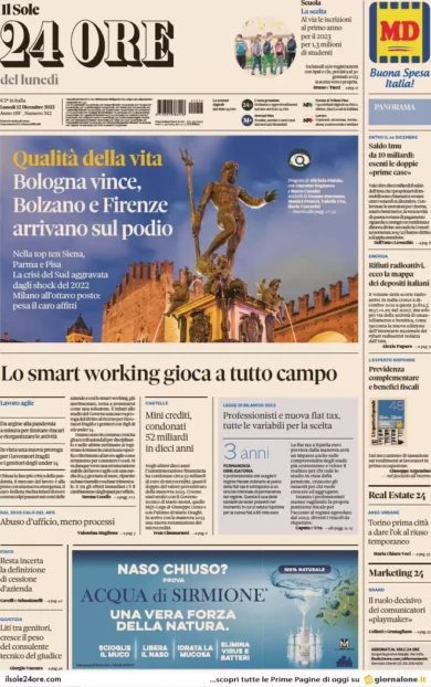 Prime pagine giornali economici 12 dicembre. Mini crediti, condonati 57 mld