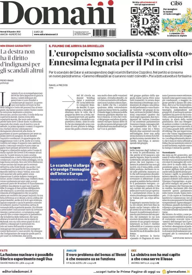 Prime pagine giornali 13 dicembre 2022. Qatar-gate, adesso trema anche il Pd Prime pagine giornali 13 dicembre 2022. Qatar-gate, adesso trema anche il Pd