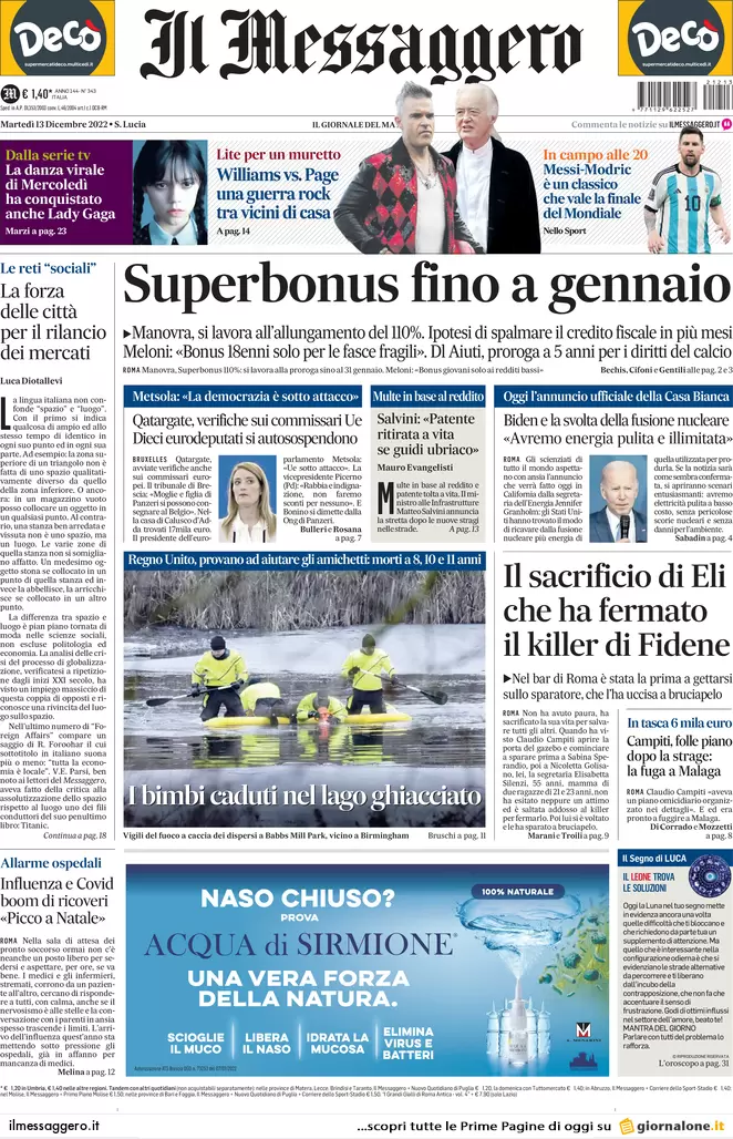 Prime pagine giornali 13 dicembre 2022. Qatar-gate, adesso trema anche il Pd Prime pagine giornali 13 dicembre 2022. Qatar-gate, adesso trema anche il Pd