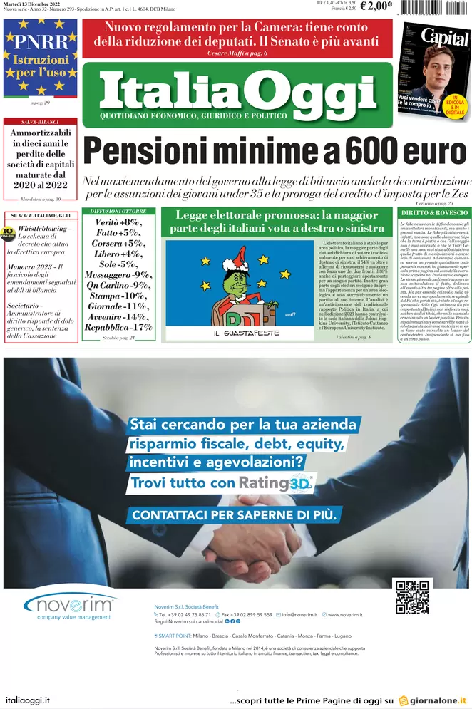Prime pagine giornali economici 13 dicembre. Superbonus al 110% fino a gennaio
