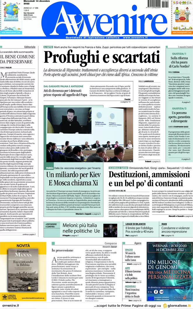 Prime pagine giornali 14 dicembre 2022. Prezzo tetto del gas Ue: fumata nera Prime pagine giornali 14 dicembre 2022. Prezzo tetto del gas Ue: fumata nera