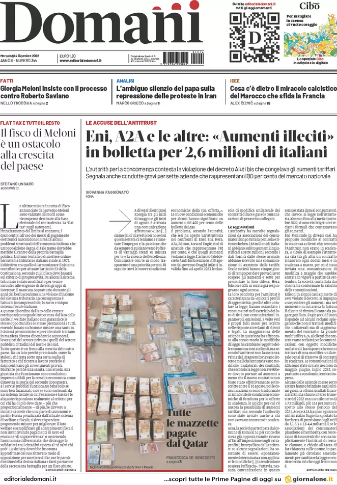 Prime pagine giornali 14 dicembre 2022. Prezzo tetto del gas Ue: fumata nera Prime pagine giornali 14 dicembre 2022. Prezzo tetto del gas Ue: fumata nera
