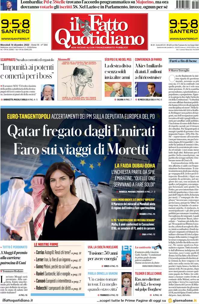Prime pagine giornali 14 dicembre 2022. Prezzo tetto del gas Ue: fumata nera Prime pagine giornali 14 dicembre 2022. Prezzo tetto del gas Ue: fumata nera