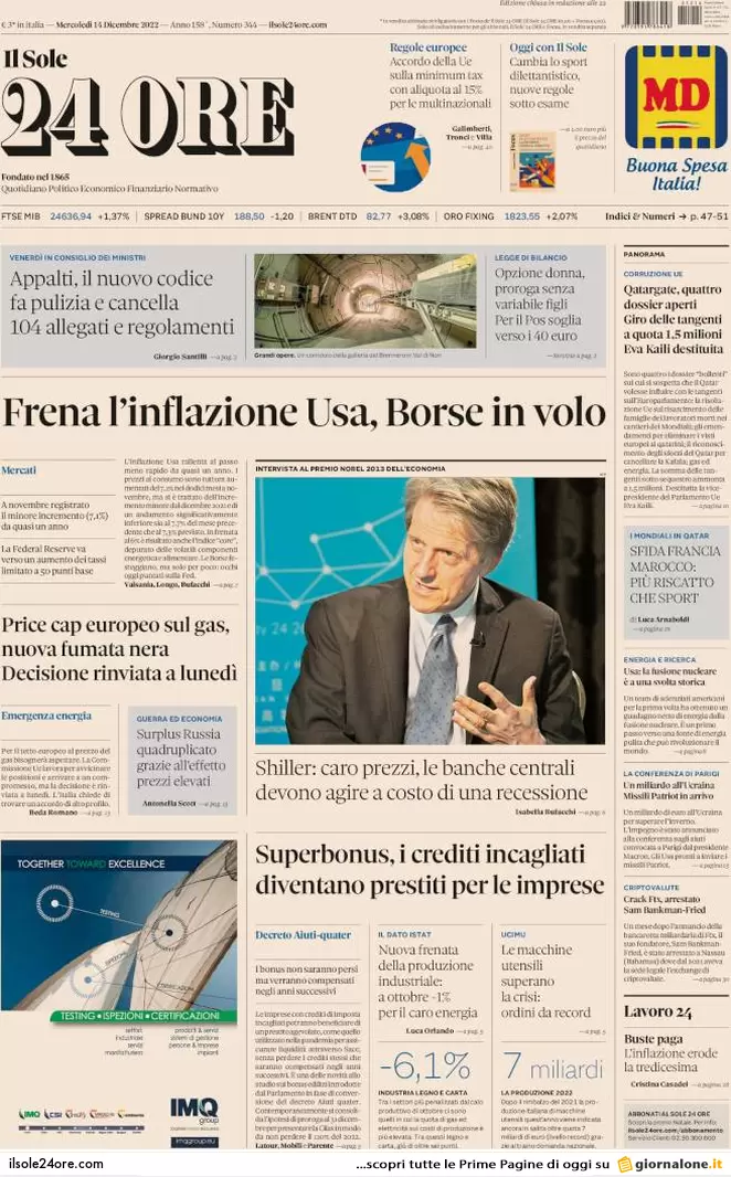 Prime pagine giornali economici 14 dicembre. Manovra, ipotesi Pos a 40 € Prime pagine giornali economici 14 dicembre. Manovra, ipotesi Pos a 40 €