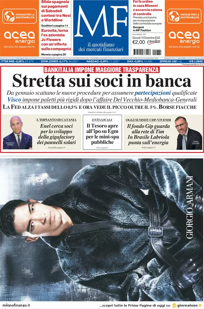 Prime pagine giornali economici 15 dicembre. Superbonus con garanzia Sace