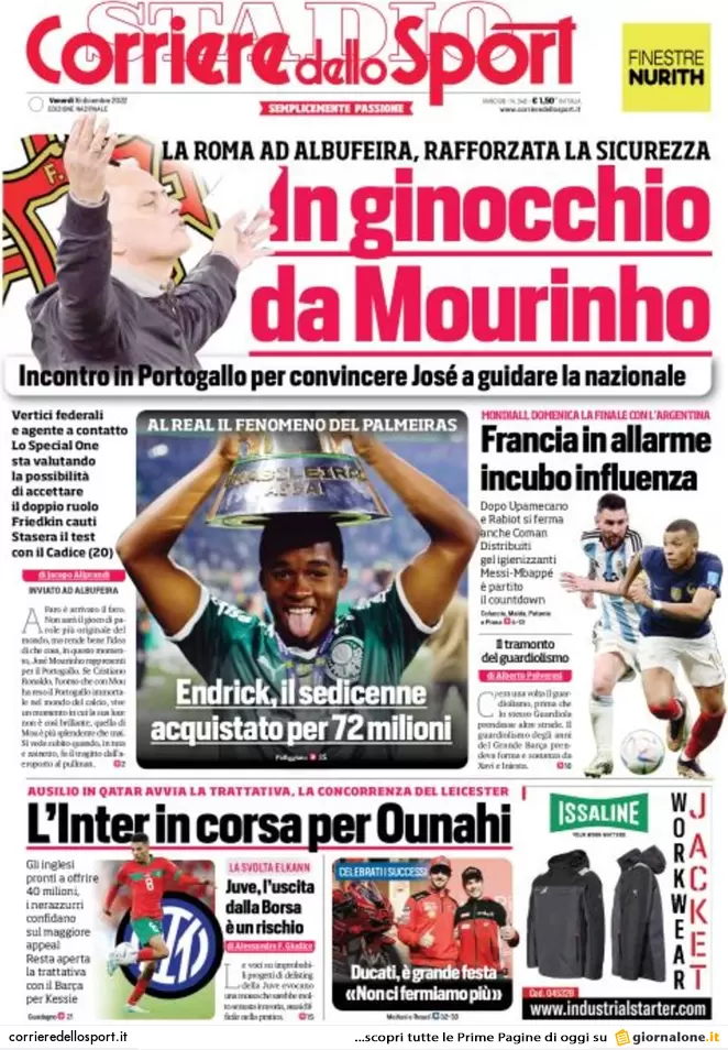 Prime pagine giornali 16 dicembre 2022. Italia-Lagarde, lo scontro è totale