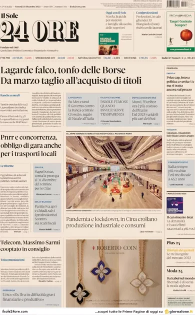 Prime pagine giornali economici 16 dicembre. Mutui più cari, sale lo Spread