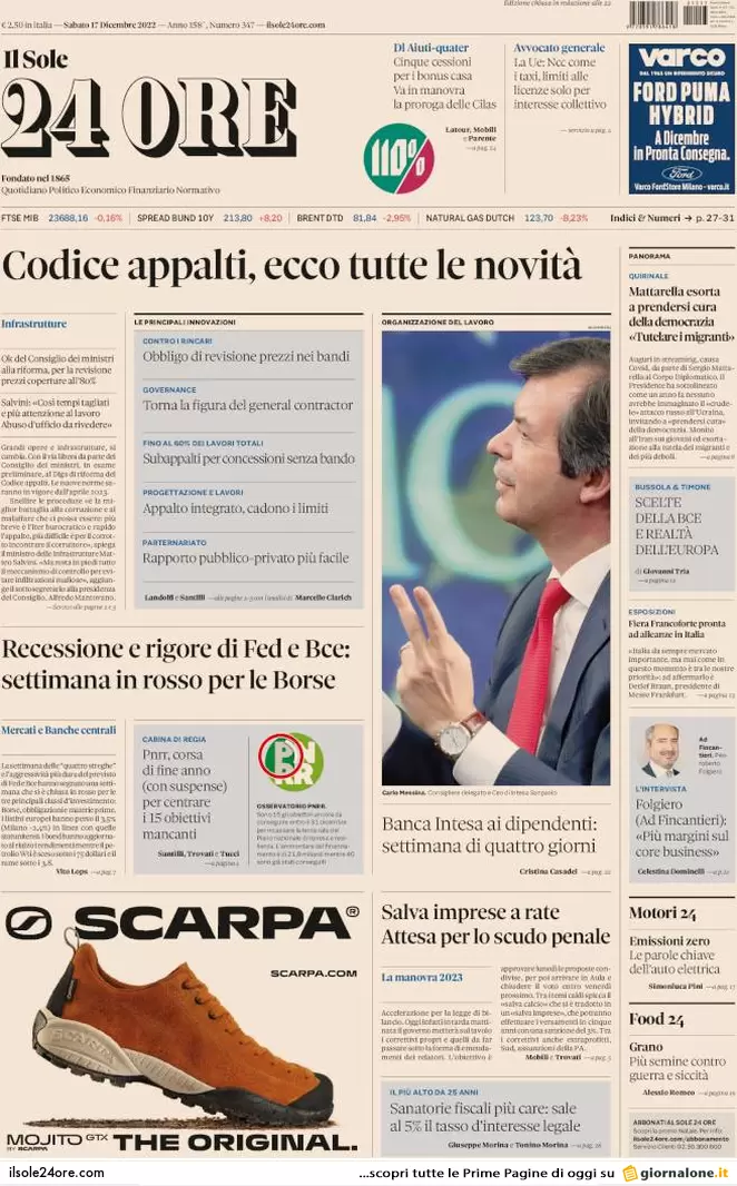 Prime pagine giornali 17 dicembre 2022. Caccia ai soldi di Panzeri a Milano