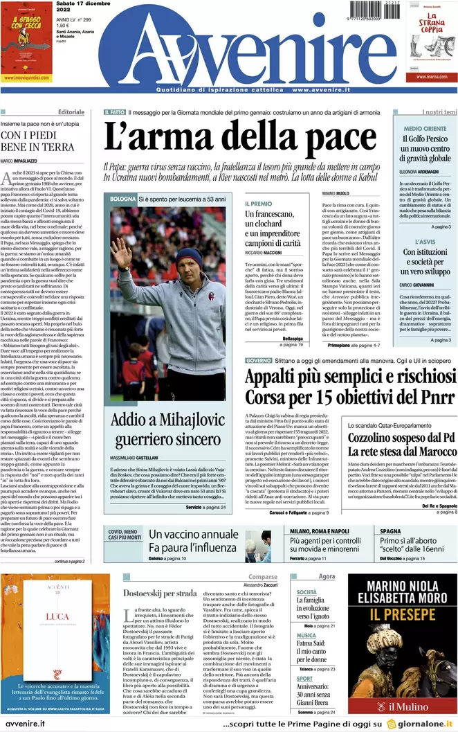 Prime pagine giornali 17 dicembre 2022. Caccia ai soldi di Panzeri a Milano