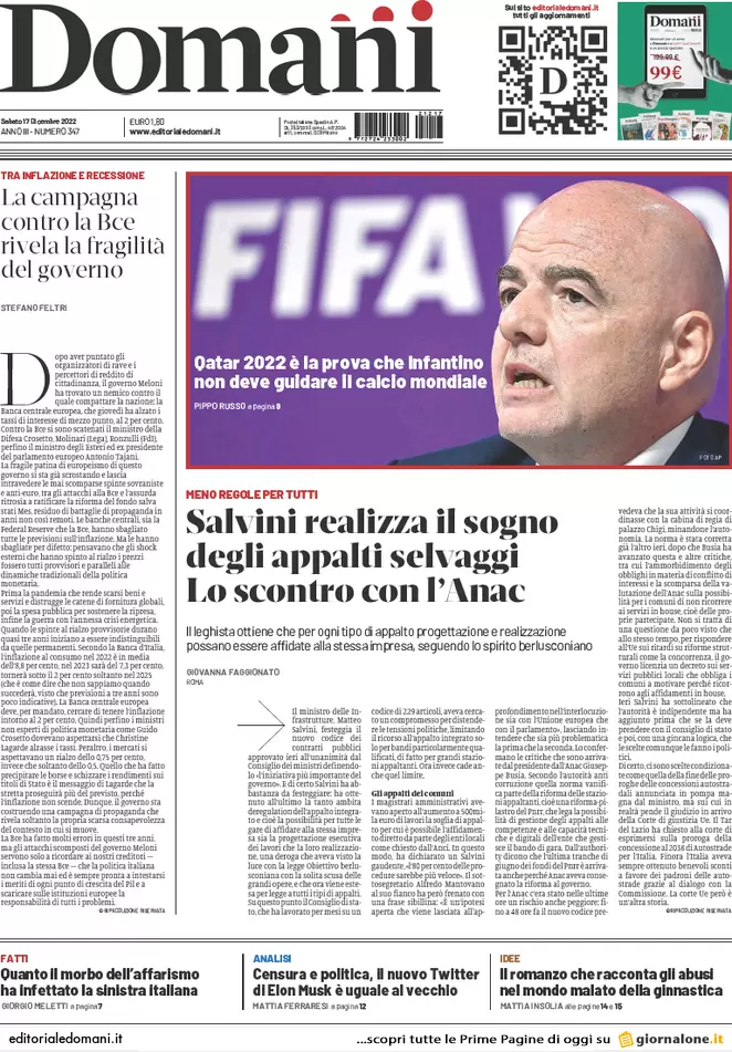 Prime pagine giornali 17 dicembre 2022. Caccia ai soldi di Panzeri a Milano