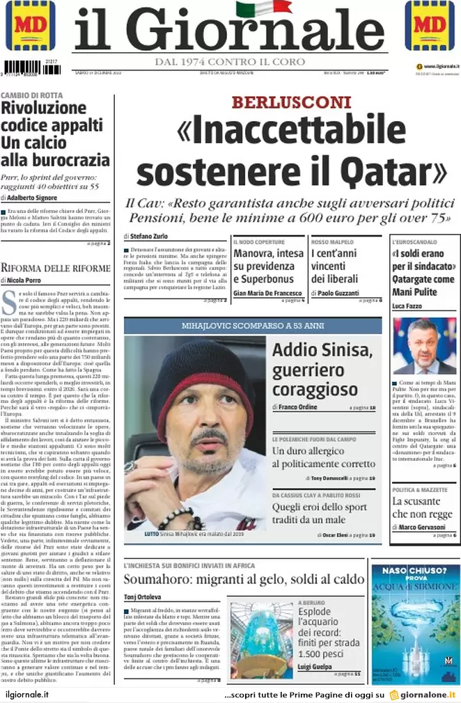 Prime pagine giornali 17 dicembre 2022. Caccia ai soldi di Panzeri a Milano