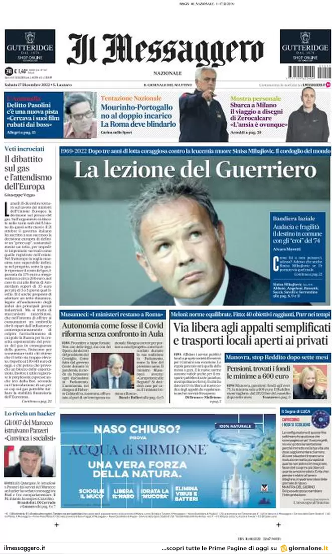 Prime pagine giornali 17 dicembre 2022. Caccia ai soldi di Panzeri a Milano