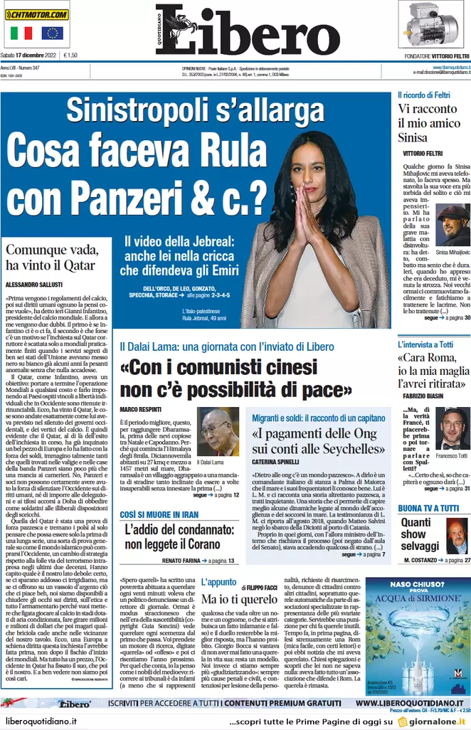 Prime pagine giornali 17 dicembre 2022. Caccia ai soldi di Panzeri a Milano