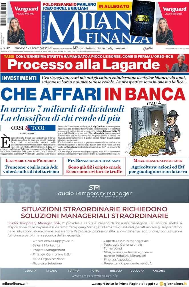 Prime pagine giornali economici 17 dicembre. Adesso l’Inps batte cassa