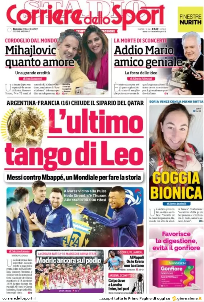 Prime pagine giornali 18 dicembre 2022. I soldi del Qatar e i costi di Lagarde