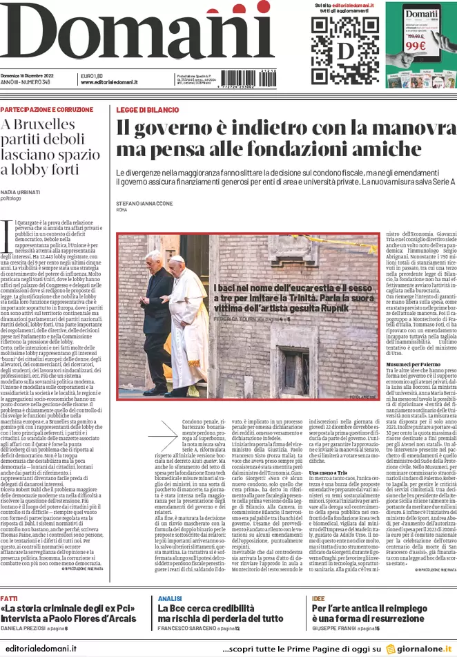 Prime pagine giornali 18 dicembre 2022. I soldi del Qatar e i costi di Lagarde