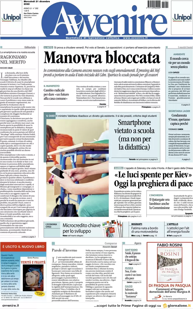 Prime pagine giornali 21 dicembre 2022. Bossi rischia di sfasciare la Lega