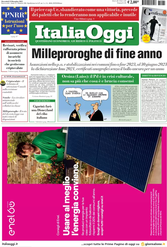 Prime pagine giornali economici 21 dicembre. Bce: banche, attente ai Btp