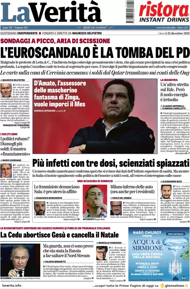 Prime pagine giornali 22 dicembre 2022. Via il Rdc se non vuoi cambiare città Prime pagine giornali 22 dicembre 2022. Via il Rdc se non vuoi cambiare città