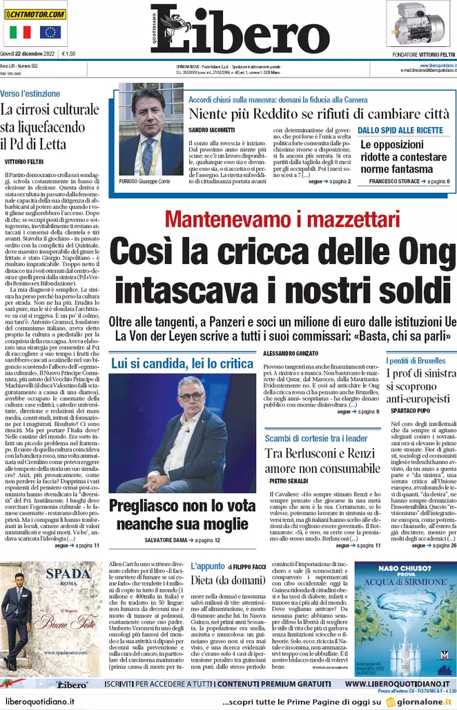 Prime pagine giornali 22 dicembre 2022. Via il Rdc se non vuoi cambiare città Prime pagine giornali 22 dicembre 2022. Via il Rdc se non vuoi cambiare città