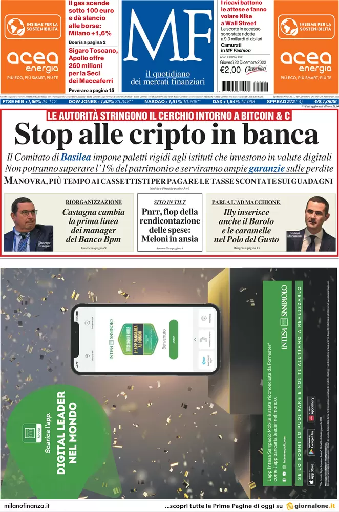Prime pagine giornali economici 22 dicembre. Manovra, bonus mobili da 8mila € Prime pagine giornali economici 22 dicembre. Manovra, bonus mobili da 8mila €