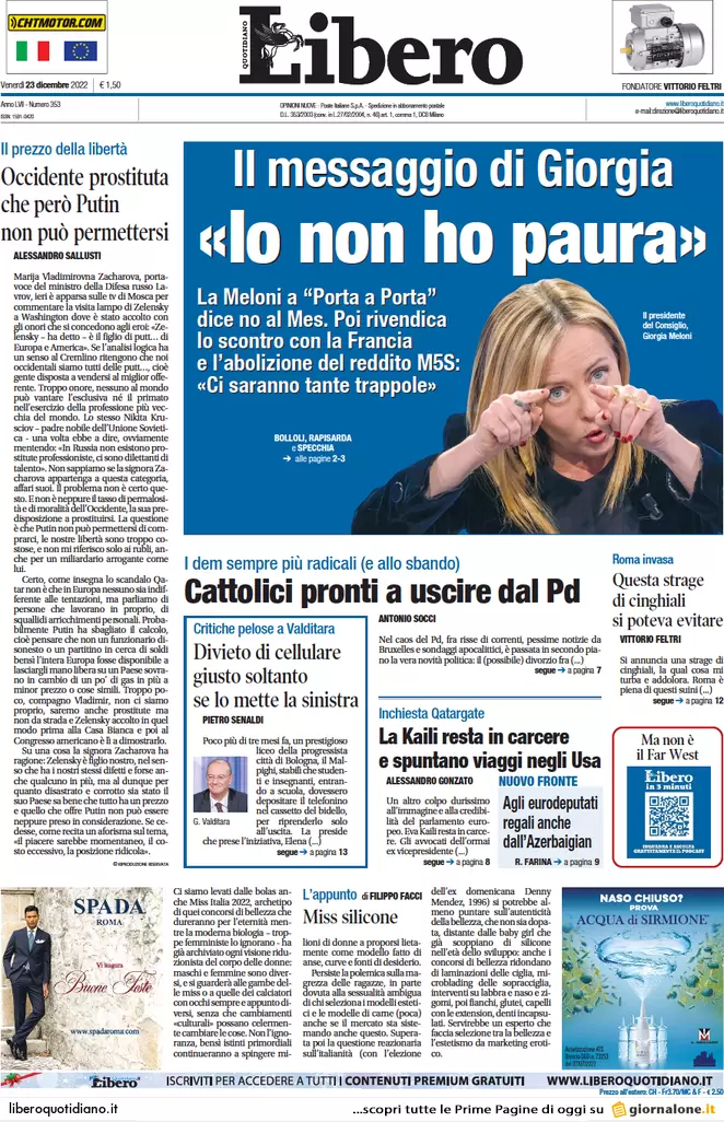 Prime pagine giornali 23 dicembre 2022. Monopattini, obbligo targa e casco