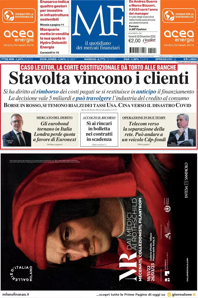 Prime pagine giornali economici 23 dicembre. Tregua fiscale con 12 sanatorie