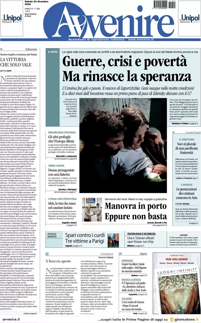 Prime pagine giornali 24 dicembre 2022. Fiducia alla manovra. Kiev: si tratta