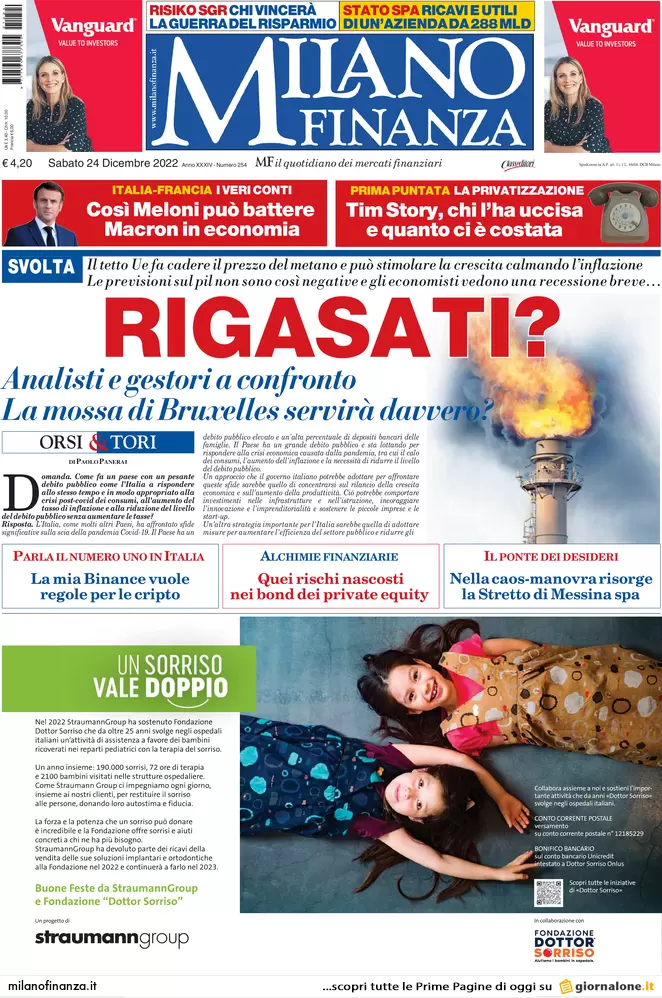 Prime pagine giornali economici 24 dicembre. Open Fiber, lavori per 1 miliardo Prime pagine giornali economici 24 dicembre. Open Fiber, lavori per 1 miliardo