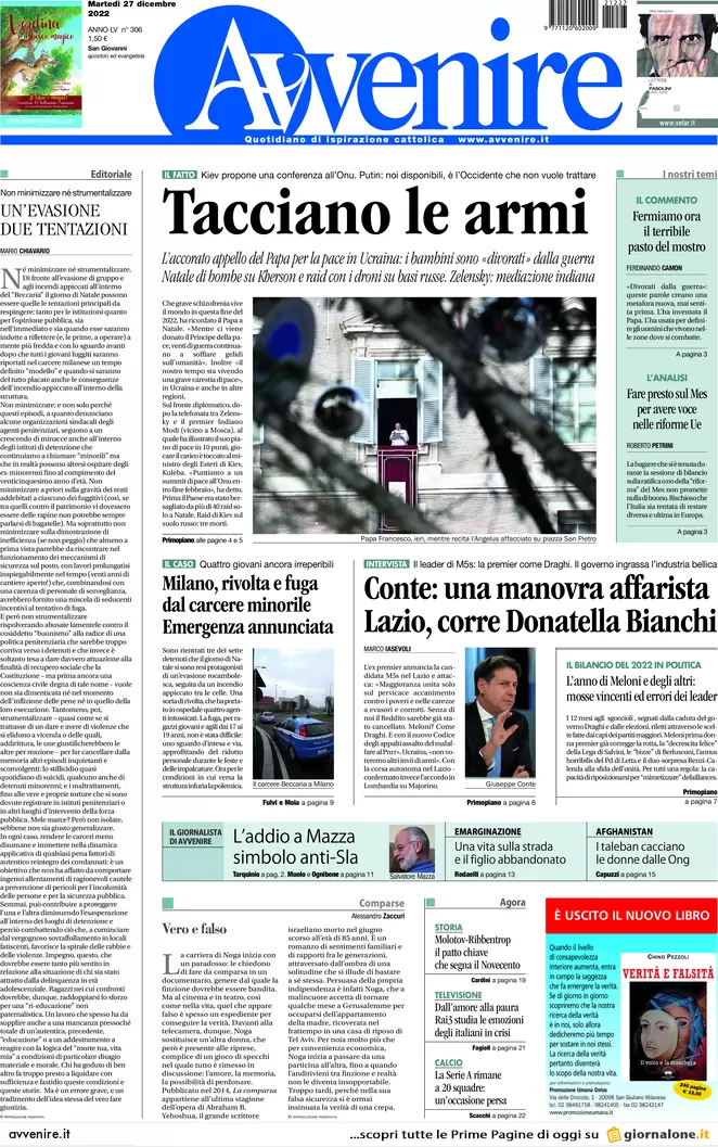 Prime pagine giornali 27 dicembre 2022. Sicurezza, il piano svuota carceri