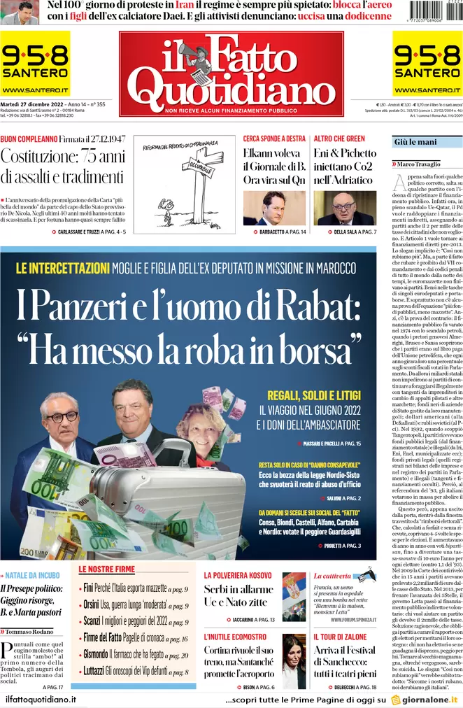 Prime pagine giornali 27 dicembre 2022. Sicurezza, il piano svuota carceri